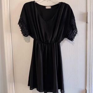 Altered State Black V-Neck Dress w/ Crochet Sleeves size small - great condition